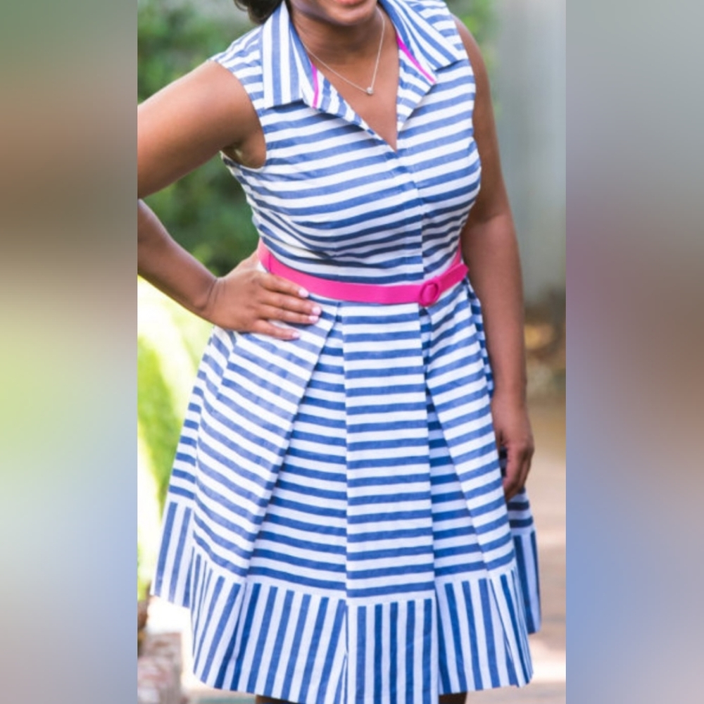 Eliza J blue white striped dress women's size 6